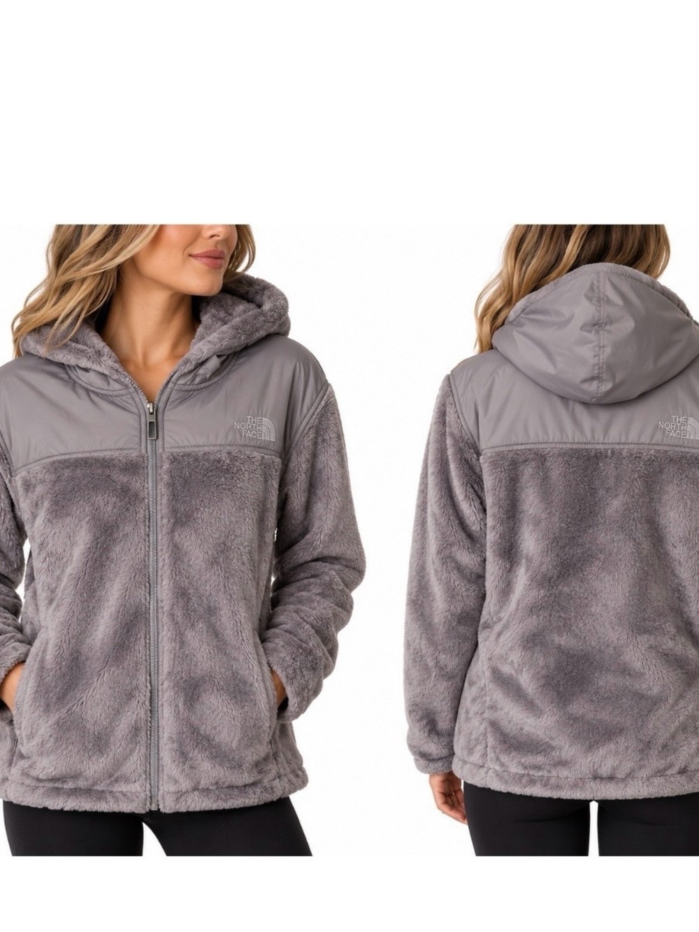 The North Face Women’s Gray Plush Fleece Hooded Full Zip Jacket